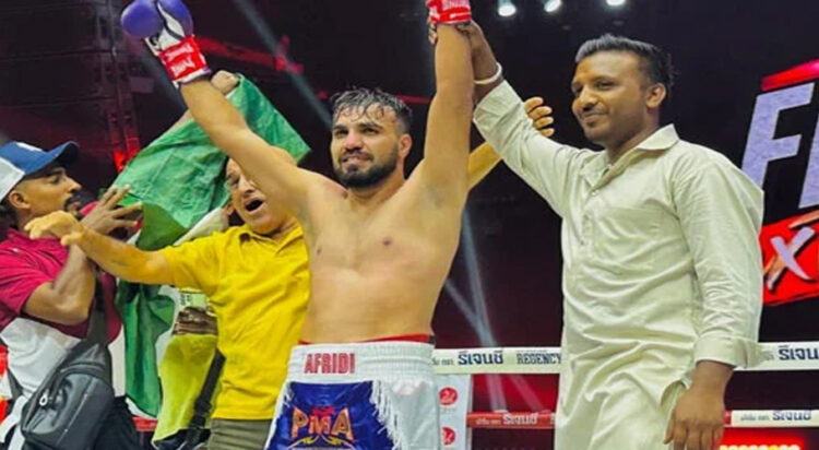 Pakistani middleweight boxer Shahir Afridi celebrates his victory following a triumphant bout in Bangkok.
Facebook/@iamshahirafridi